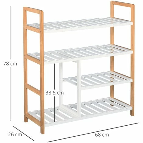 HOMCOM 4-Tier Shoe Wood Frame w/ Slatted Shelves Boot Compartment Storage
