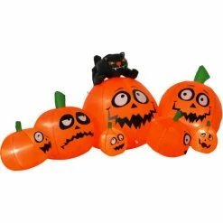 HOMCOM 1.2m Pumpkin Cat Halloween Inflatable Decoration W/ Lights Flashing Eyes