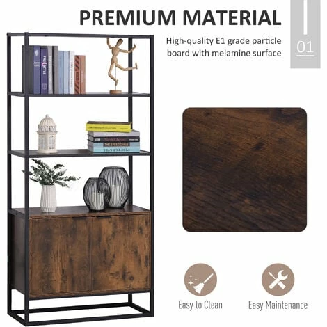 HOMCOM Storage Cabinet with 3 Open Shelves Cupboard for Livingroom Bedroom