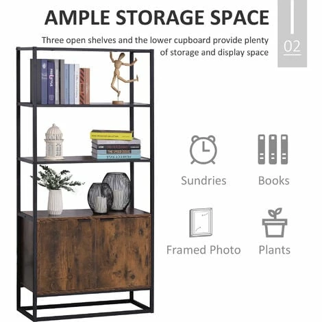 HOMCOM Storage Cabinet with 3 Open Shelves Cupboard for Livingroom Bedroom