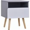 HOMCOM Clean-Cut Bedside Table Bedroom W/ Drawer Open Compartment Wood Legs Grey