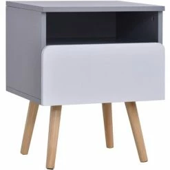 HOMCOM Clean-Cut Bedside Table Bedroom W/ Drawer Open Compartment Wood Legs Grey