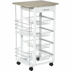 HOMCOM Multi-Use Kitchen Island Trolley Baskets Racks Drawer Worktop Natural