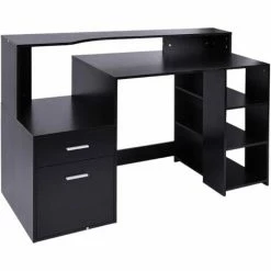 HOMCOM Multi-Storage & Workstation Desk Table Storage Shelves Home Office Black