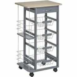 HOMCOM Multi-Use Kitchen Island Trolley Baskets Side Racks Drawer WorktopGrey