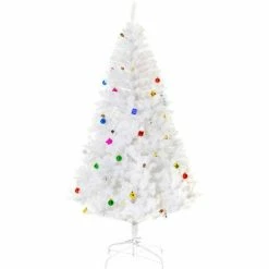 HOMCOM 6ft Snow Artificial Christmas Tree W/ Metal Stand Decorations Home White