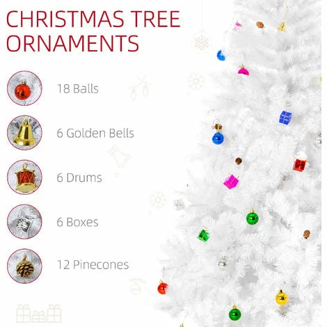 HOMCOM 6ft Snow Artificial Christmas Tree w/ Metal Stand Decorations Home White