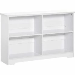 HOMCOM Simple Modern 4-Compartment Low Bookcase W/ Shelves Cube Display Office