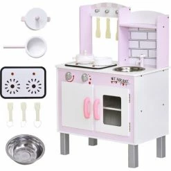HOMCOM Kids Kitchen Play Set Sounds Utensils Pans Storage Child Role Play 3 Yrs+