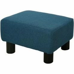 HOMCOM Chic Linen Fabric Footstool Ottoman Cube With 4 Plastic Legs Blue