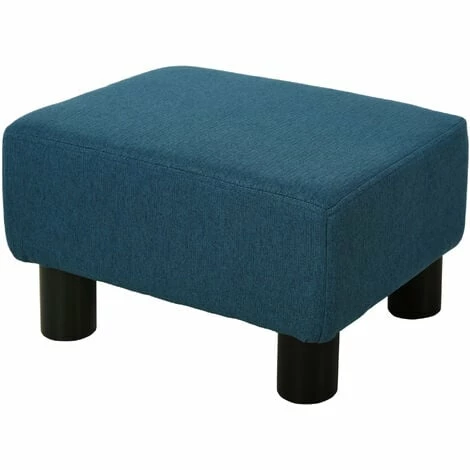 HOMCOM Chic Linen Fabric Footstool Ottoman Cube with 4 Plastic Legs Blue