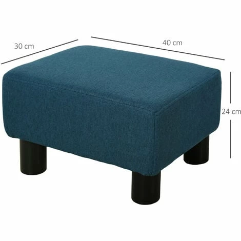 HOMCOM Chic Linen Fabric Footstool Ottoman Cube with 4 Plastic Legs Blue