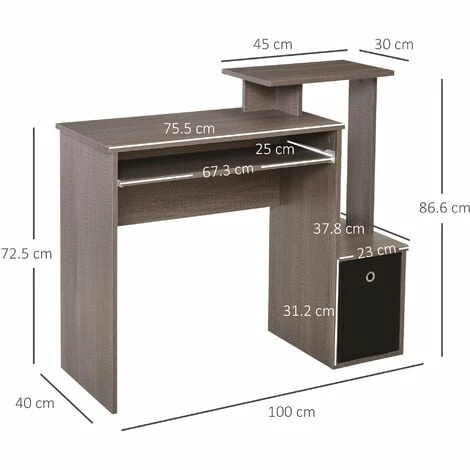 HOMCOM Computer Desk with Sliding Keyboard Tray Storage Drawer Shelf Grey