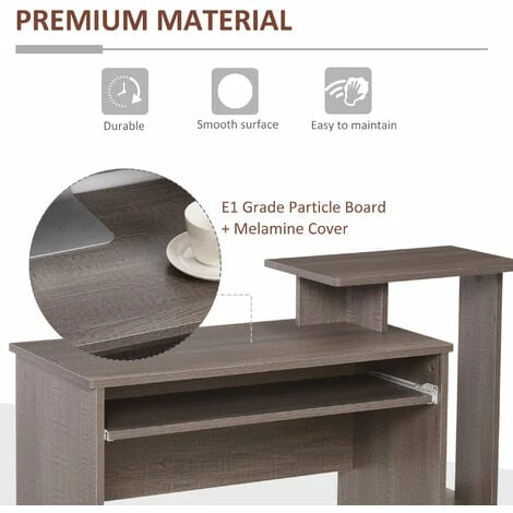 HOMCOM Computer Desk with Sliding Keyboard Tray Storage Drawer Shelf Grey