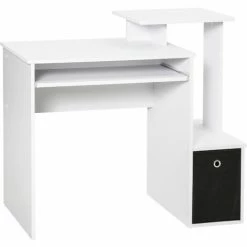 HOMCOM Computer Desk With Sliding Keyboard Tray Storage Drawer Shelf White