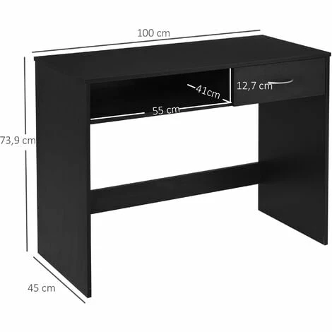 HOMCOM Modern Computer Work Desk Table Study Shelf Drawer Writing Station Black