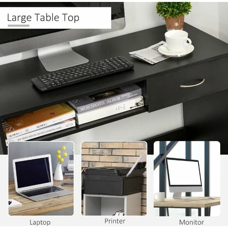 HOMCOM Modern Computer Work Desk Table Study Shelf Drawer Writing Station Black