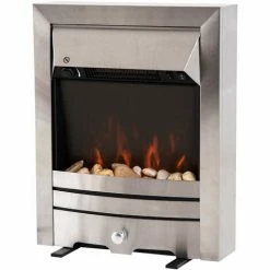 HOMCOM Electric Fireplace Stainless Steel 2KW Heater LED Fire Flame Silver