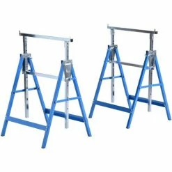 HOMCOM Set Of 2 Steel Saw Horses Telescopic Builders Work Bench Folding Blue