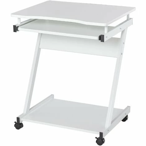 HOMCOM Movable Computer Desk with 4 Moving Wheels Sliding Keyboard Tray White