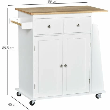 HOMCOM Kitchen Island Storage Cabinet Rolling Trolley with Wood Top, 3-Tier Spice Rack