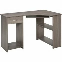 HOMCOM L-Shaped Corner Computer Desk Side Shelves Drawer Workstation Grey