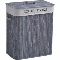 HOMCOM 100L Laundry Hamper Large 100L Double Washing Clothes Basket Grey