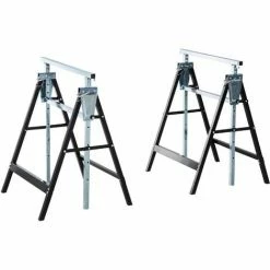 HOMCOM Set Of 2 Adjustable Telescopic Builders DIY Steel Work Bench Tools