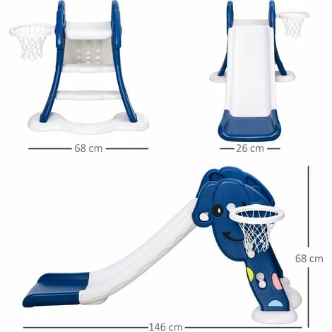 HOMCOM Kids Slide with Basketball Hoop Toddler Climber Freestanding Slider