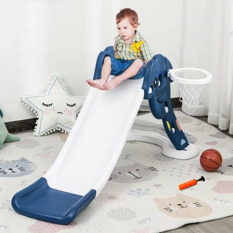 HOMCOM Kids Slide with Basketball Hoop Toddler Climber Freestanding Slider