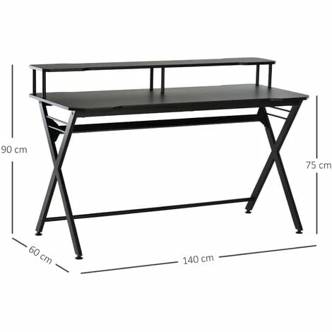 HOMCOM Gaming Computer Desk Writing Table w/ Headphone Hook Curved Front