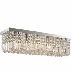 HOMCOM Modern Crystal Ceiling Light Square Chandelier For Home Office Silver