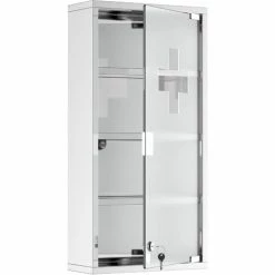 HOMCOM 4 Tier Stainless Steel Wall Mounted Medicine Cabinet Glass Lockable Door Storage Shelves Houseware Bathroom Furniture 60Hx30Wx12D(cm) W/2 Keys