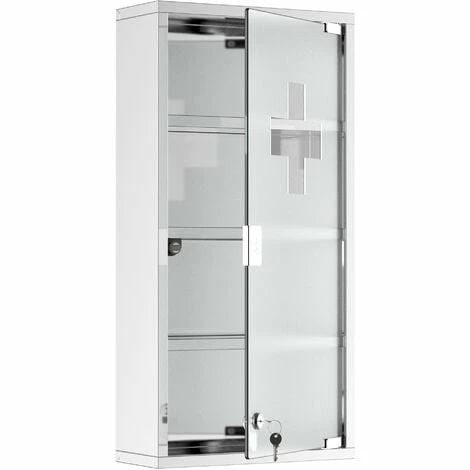 HOMCOM 4 Tier Stainless Steel Wall Mounted Medicine Cabinet Glass Lockable Door Storage Shelves Houseware Bathroom Furniture 60Hx30Wx12D(cm) w/2 Keys