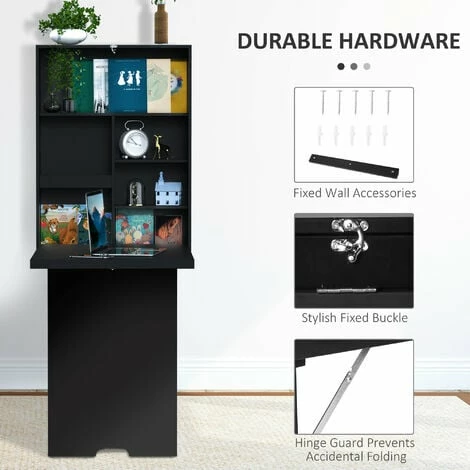 HOMCOM Multi-Functional Folding Wall-Mounted Drop-Leaf Table w/Chalkboard Shelf
