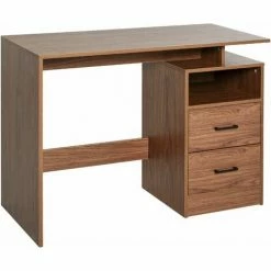 HOMCOM Computer Desk W/ Shelf, Drawer Home Writing Table, Brown Wood Grain