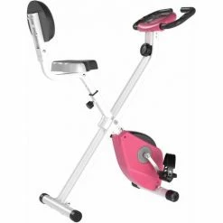 HOMCOM Magnetic Resistance Exercise Bike Foldable LCD Adjustable Seat Pink