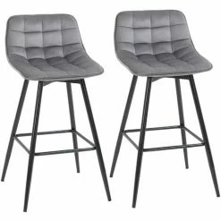 HOMCOM Kitchen Counter Chairs Set Of 2 Velvet-Touch Dining Chairs Bar Stools