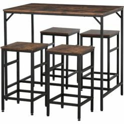 HOMCOM Industrial Rectangular Bar Table Set With 4 Stools For Dining Room, Kitchen, Dinette