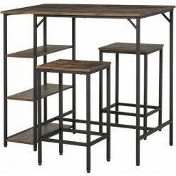 HOMCOM Industrial Bar Height Dining Table Set 3 Pieces Bar Set With Shelf