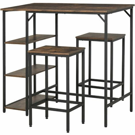 HOMCOM Industrial Bar Height Dining Table Set 3 Pieces Bar Set with Shelf