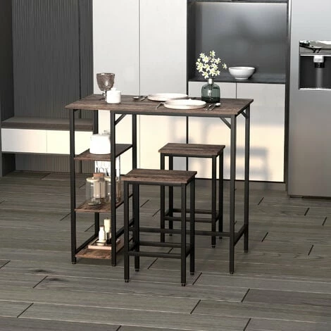 HOMCOM Industrial Bar Height Dining Table Set 3 Pieces Bar Set with Shelf