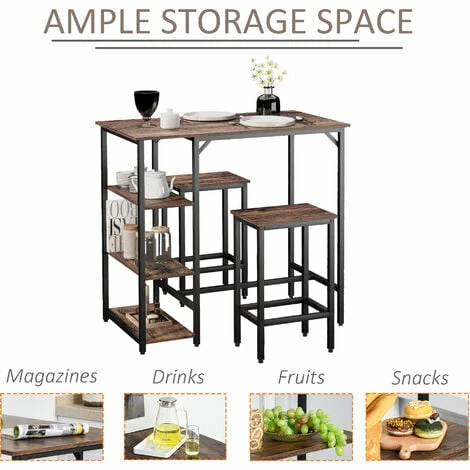HOMCOM Industrial Bar Height Dining Table Set 3 Pieces Bar Set with Shelf