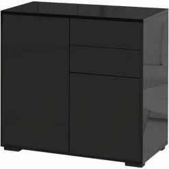 HOMCOM Side Cabinet With 2 Door Cabinet And 2 Drawer For Home Office Black