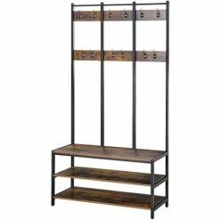 HOMCOM Entryway Coat Rack Hall Tree Shoe Bench 3 In 1 Design Metal Storage Rack