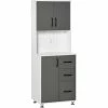 HOMCOM Modern Kitchen Cupboard Storage Organiser Microwave Cabinet Grey
