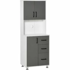 HOMCOM Modern Kitchen Cupboard Storage Organiser Microwave Cabinet Grey