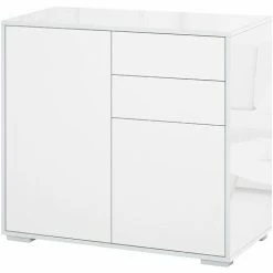 HOMCOM Side Cabinet With 2 Door Cabinet And 2 Drawer For Home Office White
