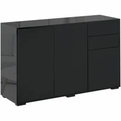 HOMCOM Side Cabinet With 2 Door Cabinet And 2 Drawer For Home Office Black