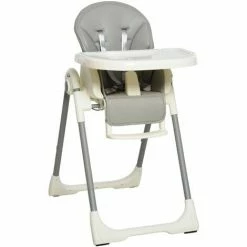 HOMCOM Folding Baby Toddler High Chair Height Back Footrest Adjustable Grey